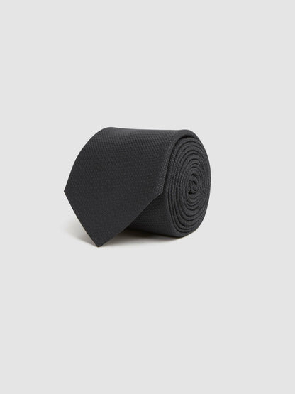 Textured Silk Blend Tie in Black Men | Reiss