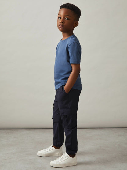 9-14 yrs Technical Drawstring Cuffed Cargo Trousers in Navy Children & Baby | Reiss