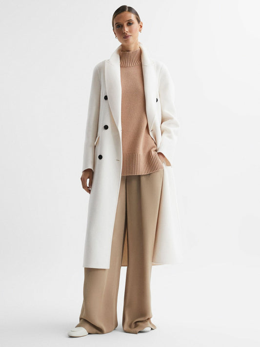 Petite Relaxed Wool Blend Blindseam Belted Coat in Cream Women | Reiss
