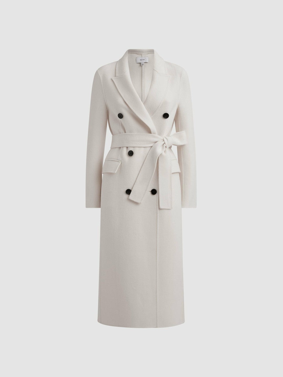 Petite Relaxed Wool Blend Blindseam Belted Coat in Cream Women | Reiss