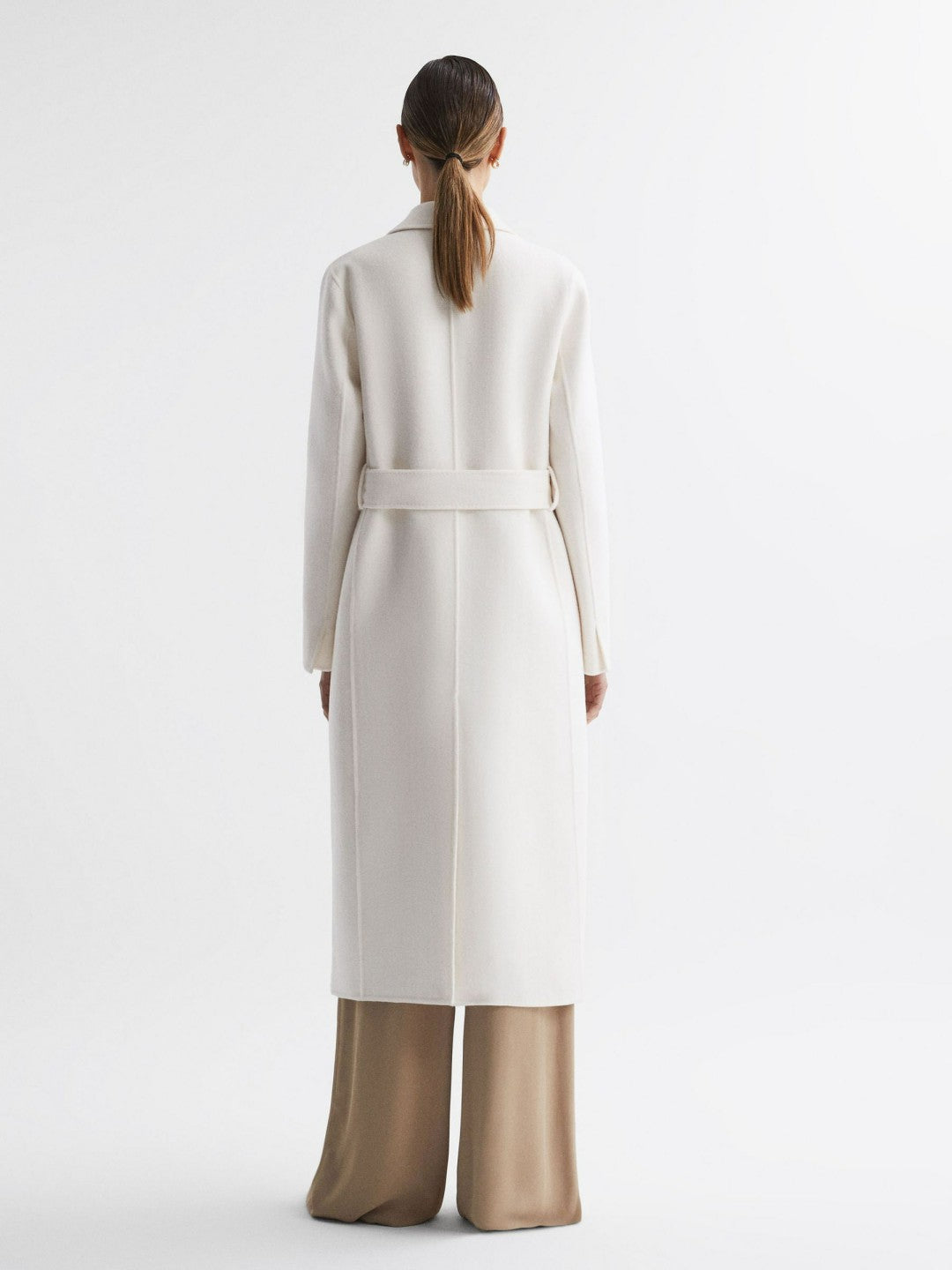 Petite Relaxed Wool Blend Blindseam Belted Coat in Cream Women | Reiss