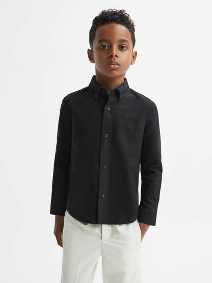 3-9 yrs Button Down Oxford Shirt in Black Children & Baby | Reiss