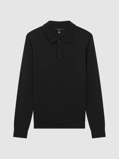 Merino Wool Polo Shirt in Black Men | Reiss