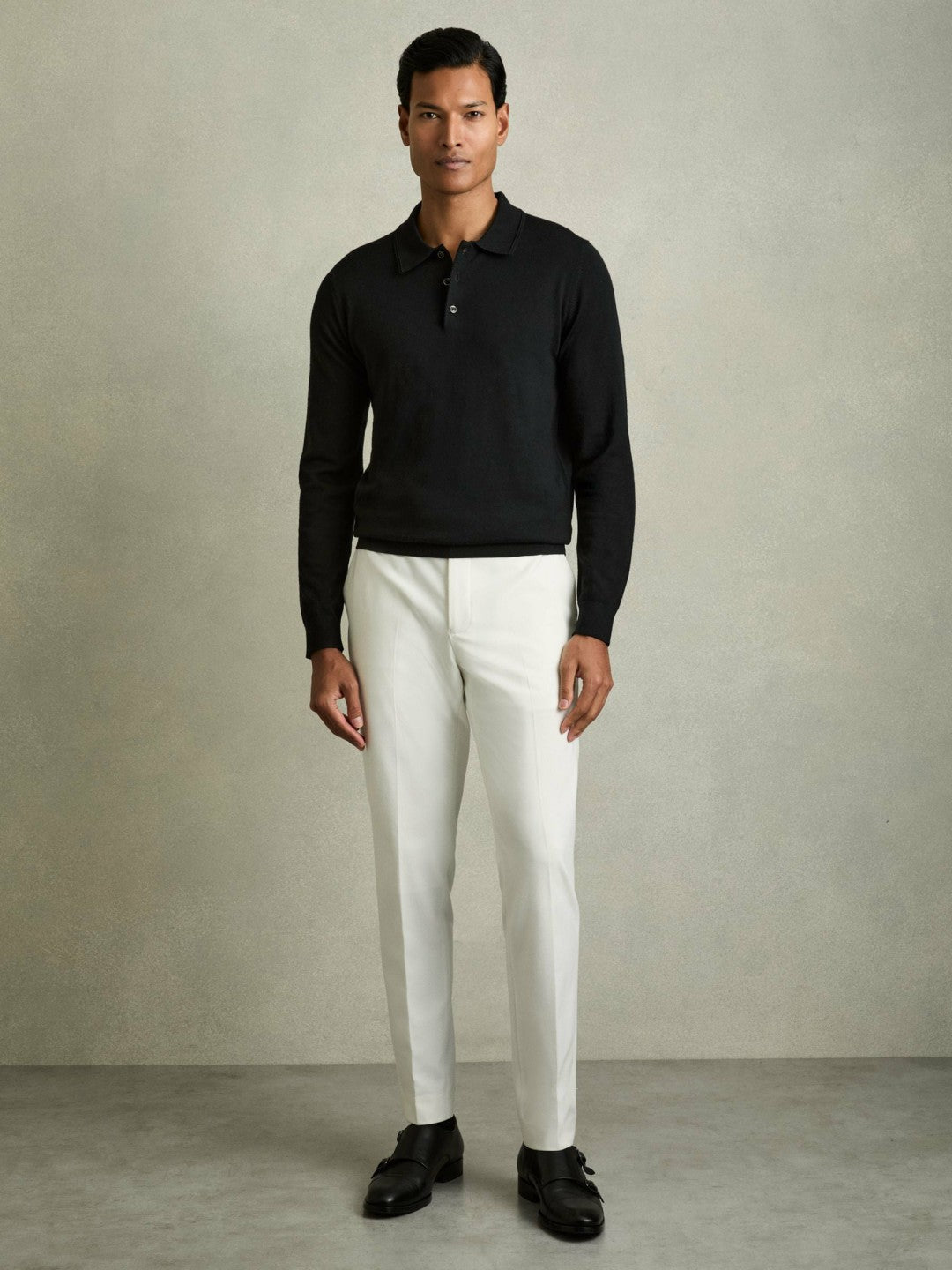 Merino Wool Polo Shirt in Black Men | Reiss