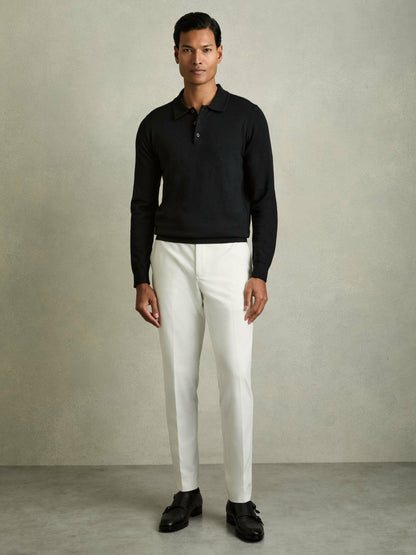 Merino Wool Polo Shirt in Black Men | Reiss