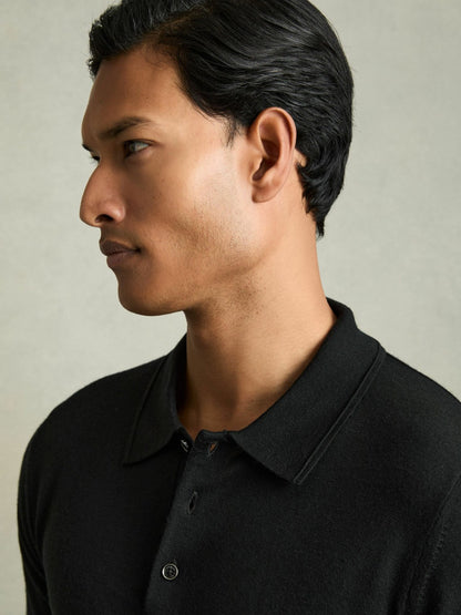 Merino Wool Polo Shirt in Black Men | Reiss