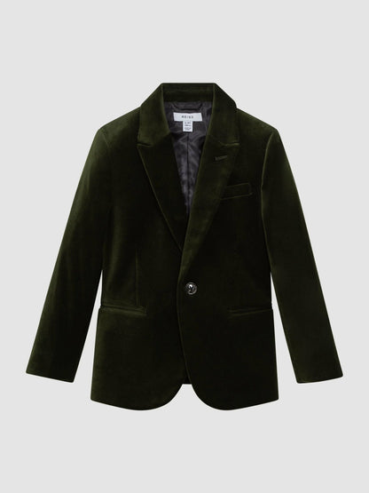 9-14 yrs Slim Fit Velvet Single Breasted Blazer in Emerald Children & Baby | Reiss