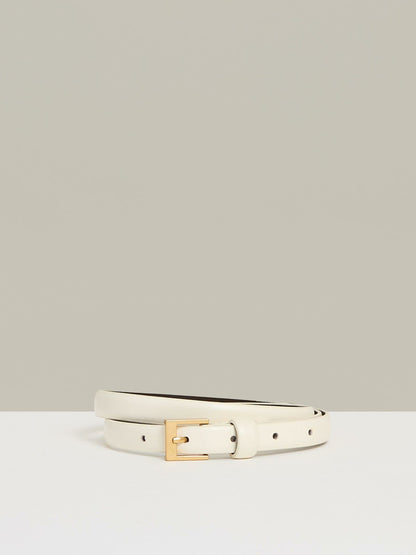 Thin Leather Belt in Off White Women | Reiss