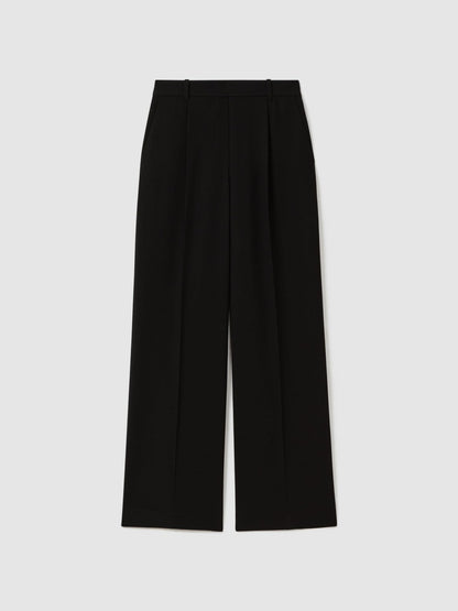 Petite Half-Elasticated Wide Leg Trousers in Black Women | Reiss