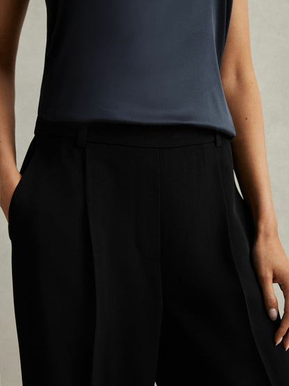 Petite Half-Elasticated Wide Leg Trousers in Black Women | Reiss