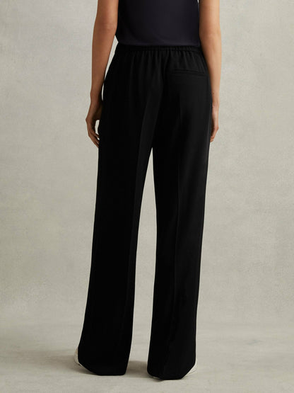 Petite Half-Elasticated Wide Leg Trousers in Black Women | Reiss