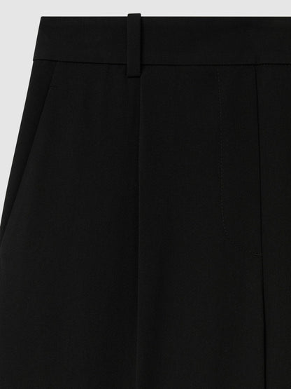 Petite Half-Elasticated Wide Leg Trousers in Black Women | Reiss