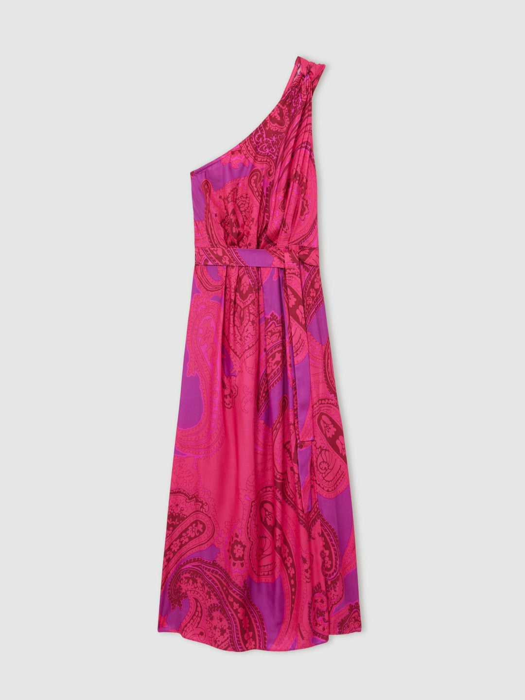 Paisley-Print One-Shoulder Midi Dress in Pink Women | Reiss