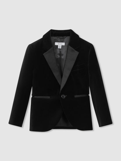 13-14 yrs Single Breasted Velvet Blazer in Black Children & Baby | Reiss