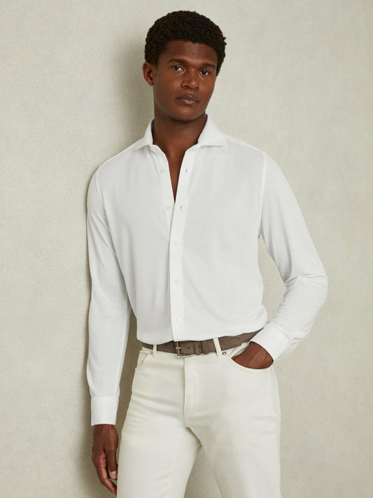 Modal Blend Cutaway Collar Shirt in White Men | Reiss