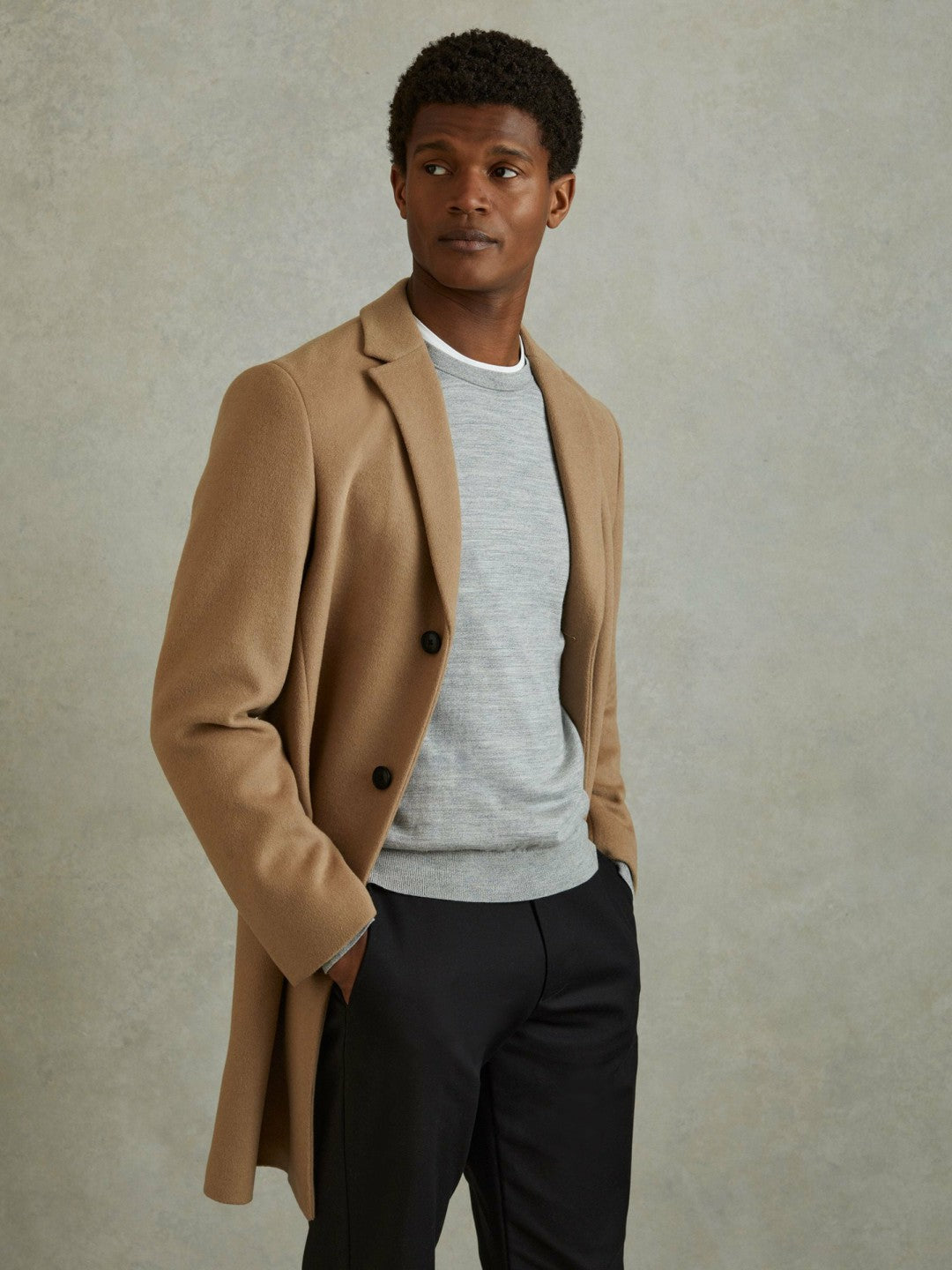Wool Blend Single Breasted Epsom Overcoat in Camel Men | Reiss