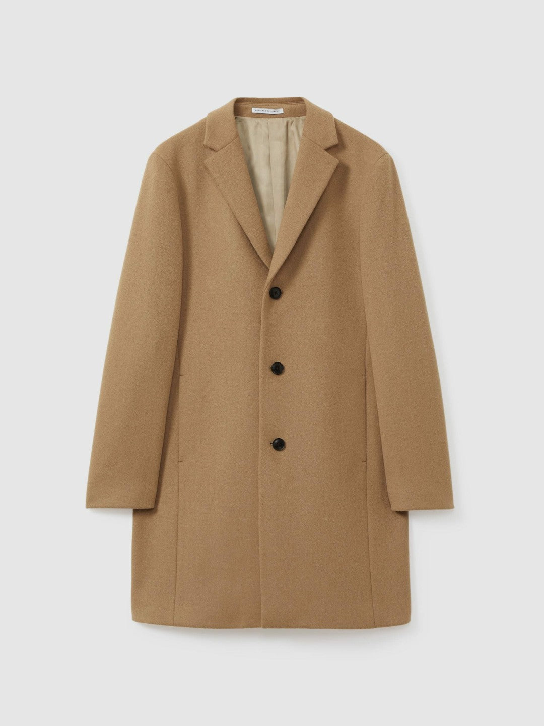 Wool Blend Single Breasted Epsom Overcoat in Camel Men | Reiss