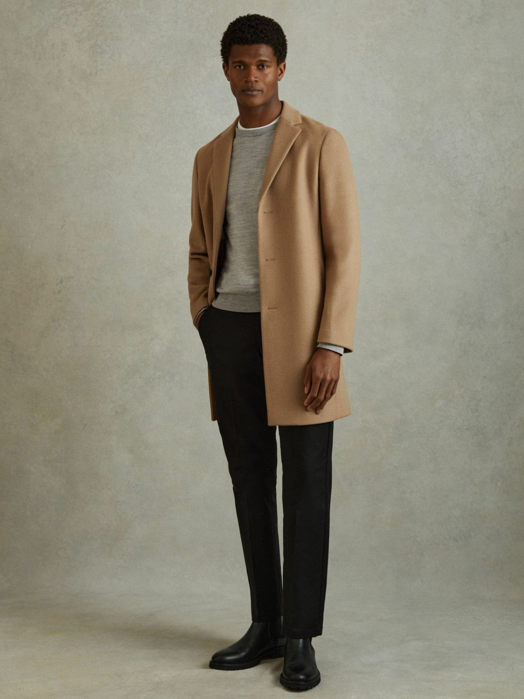 Wool Blend Single Breasted Epsom Overcoat in Camel Men | Reiss