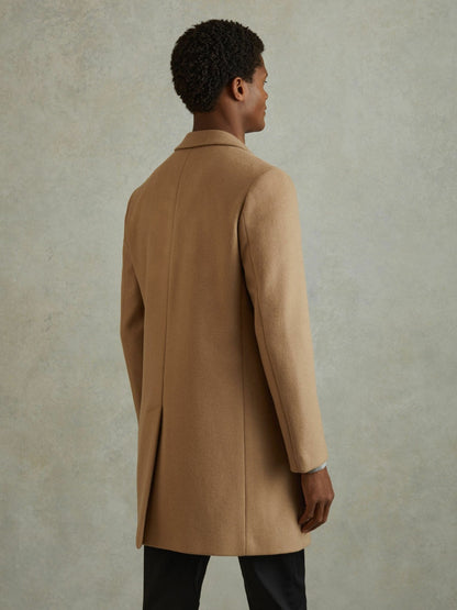 Wool Blend Single Breasted Epsom Overcoat in Camel Men | Reiss