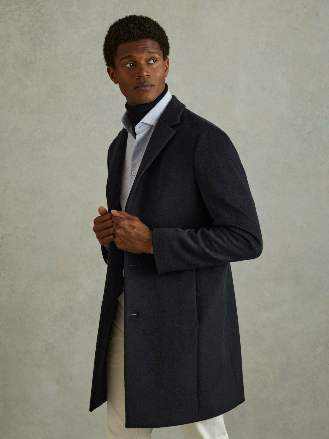 Wool Blend Single Breasted Epsom Overcoat in Navy Men | Reiss