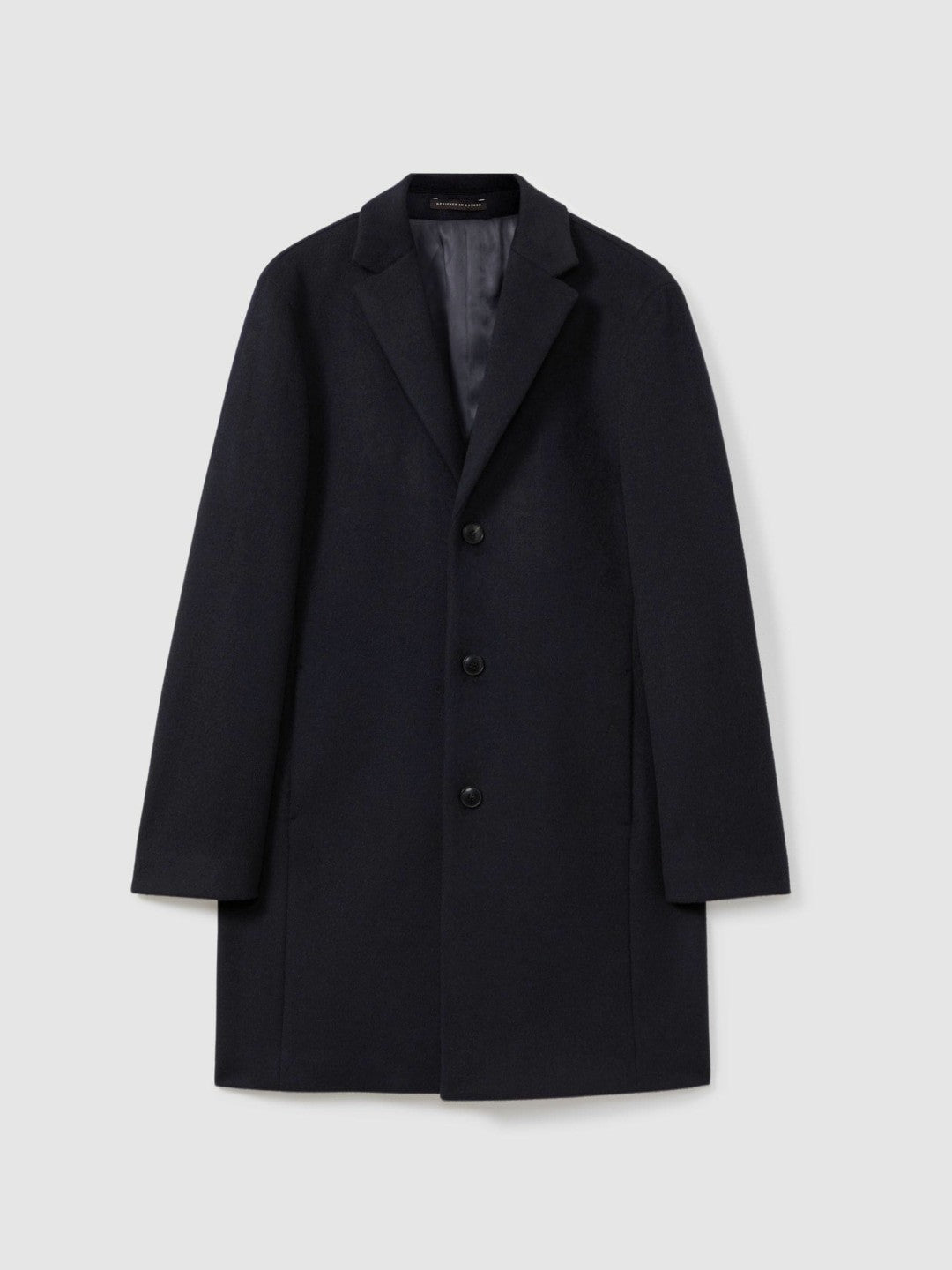 Wool Blend Single Breasted Epsom Overcoat in Navy Men | Reiss