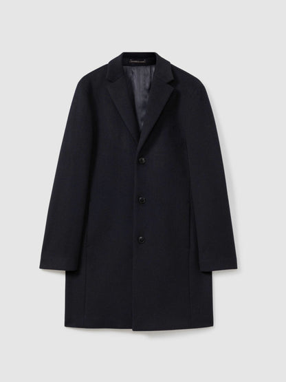 Wool Blend Single Breasted Epsom Overcoat in Navy Men | Reiss