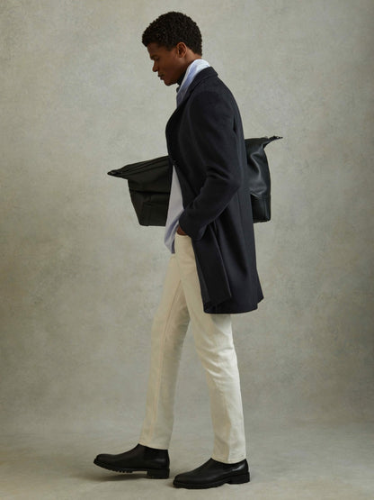 Wool Blend Single Breasted Epsom Overcoat in Navy Men | Reiss