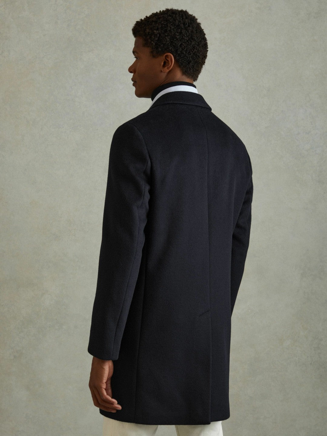 Wool Blend Single Breasted Epsom Overcoat in Navy Men | Reiss