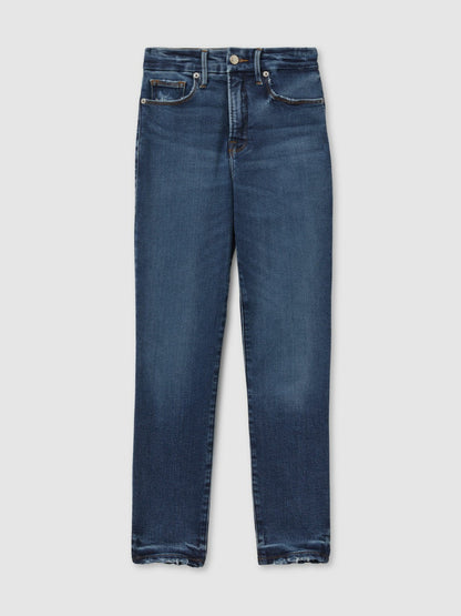 Good American Mid Rise Raw Hem Skinny Jeans in Indigo Women | Reiss