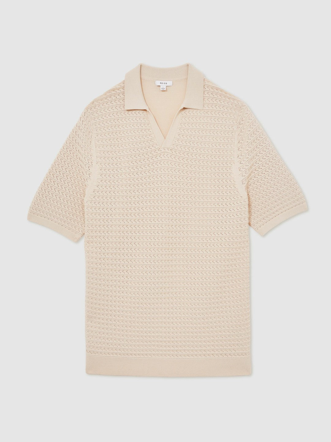 Pointelle Open-Collar Polo Shirt in Stone Men | Reiss