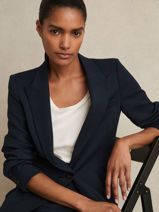 Petite Tailored Single Breasted Suit Blazer in Navy Women | Reiss