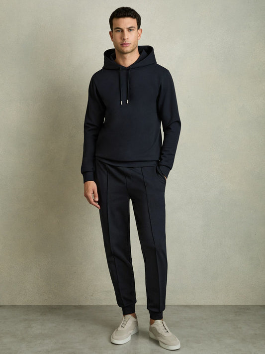 Interlock Jersey Drawstring Hoodie in Navy Blue Men | Reiss