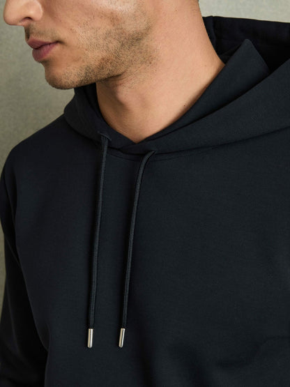 Interlock Jersey Drawstring Hoodie in Navy Blue Men | Reiss