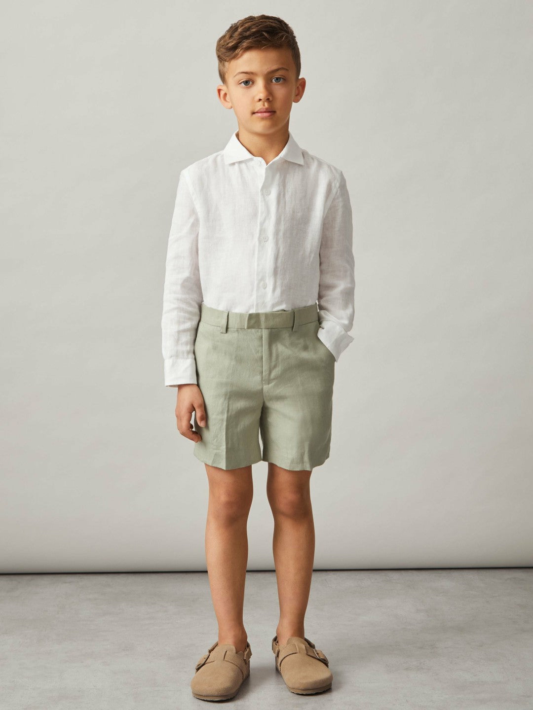 13-14 yrs Slim Fit Linen Adjustable Trousers in Apple Children & Baby | Reiss