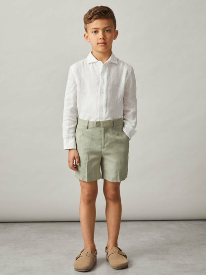 13-14 yrs Slim Fit Linen Adjustable Trousers in Apple Children & Baby | Reiss