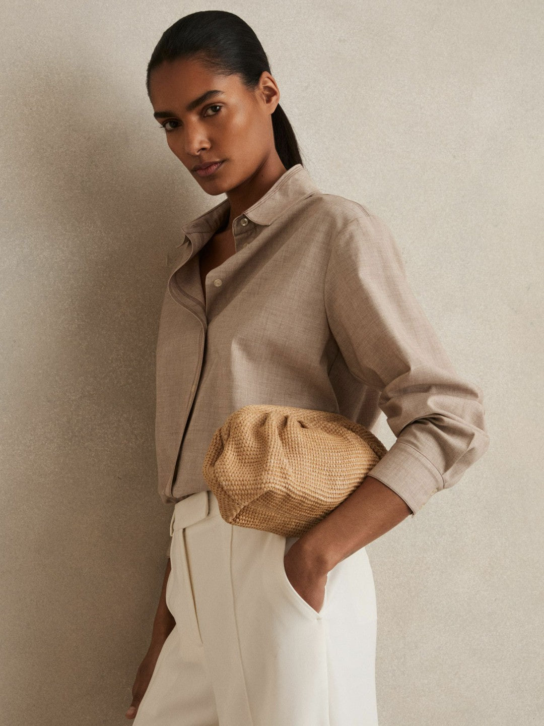 Raffia Clutch Bag in Natural Women | Reiss