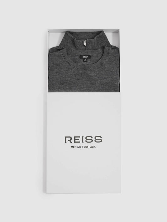 Pack of Two Merino Wool Jumpers in Derby Grey Marl Men | Reiss