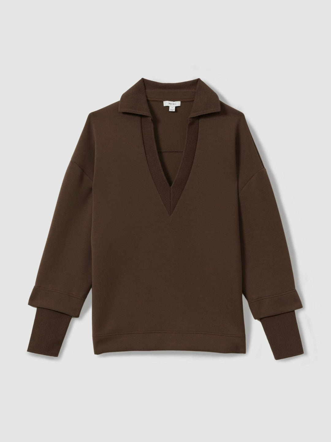 Interlock Open-Collar Sweatshirt in Chocolate Women | Reiss