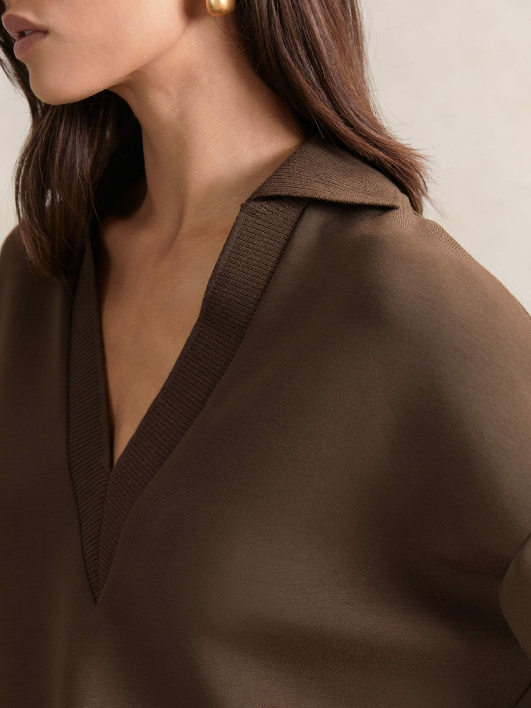 Interlock Open-Collar Sweatshirt in Chocolate Women | Reiss