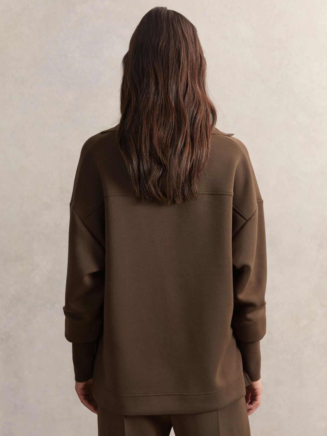 Interlock Open-Collar Sweatshirt in Chocolate Women | Reiss