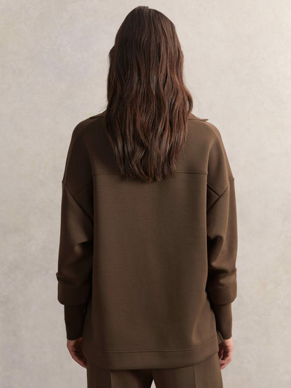 Interlock Open-Collar Sweatshirt in Chocolate Women | Reiss