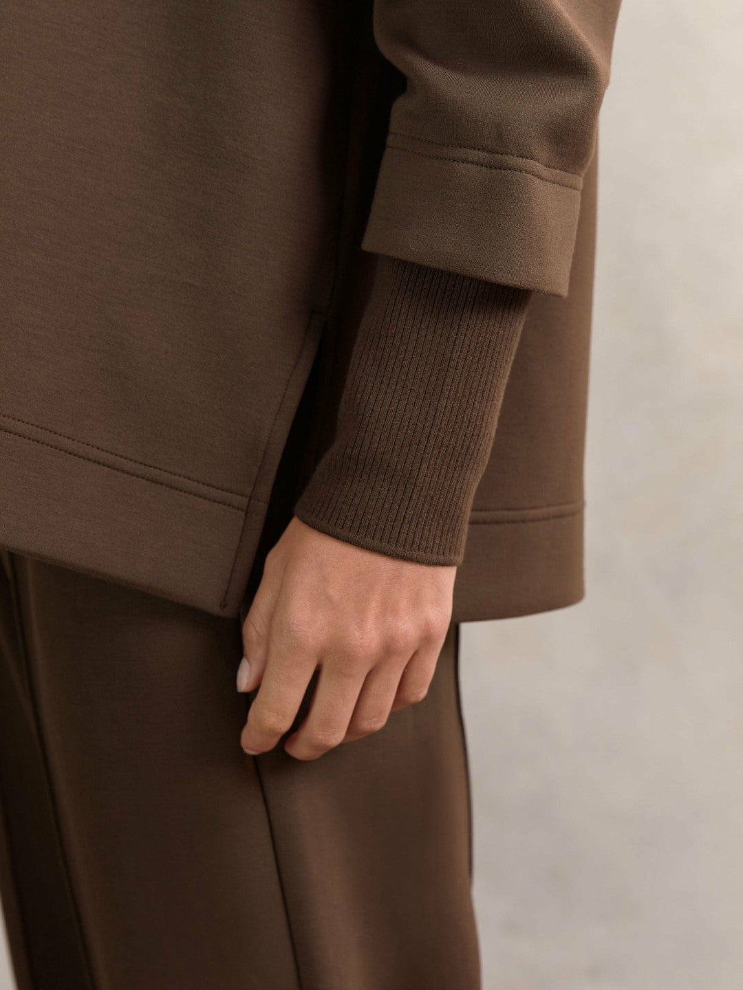 Interlock Open-Collar Sweatshirt in Chocolate Women | Reiss