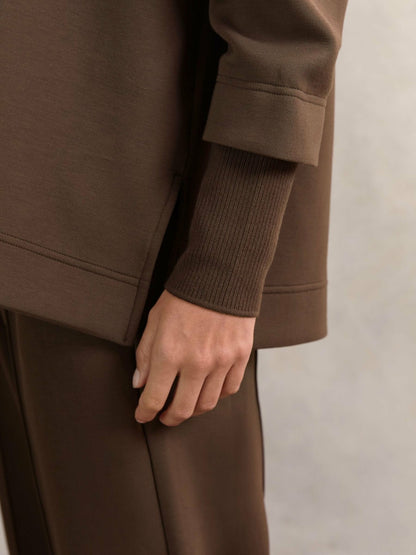 Interlock Open-Collar Sweatshirt in Chocolate Women | Reiss