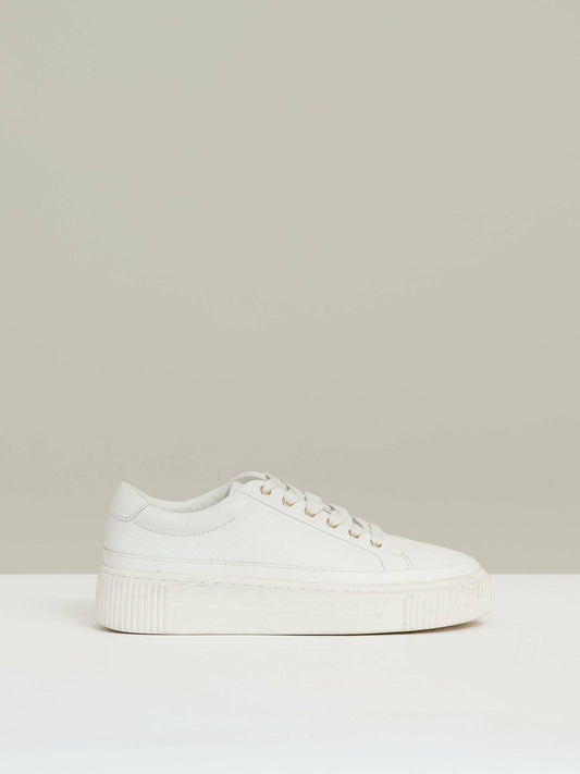 Grained Leather Platform Trainers in White Women | Reiss