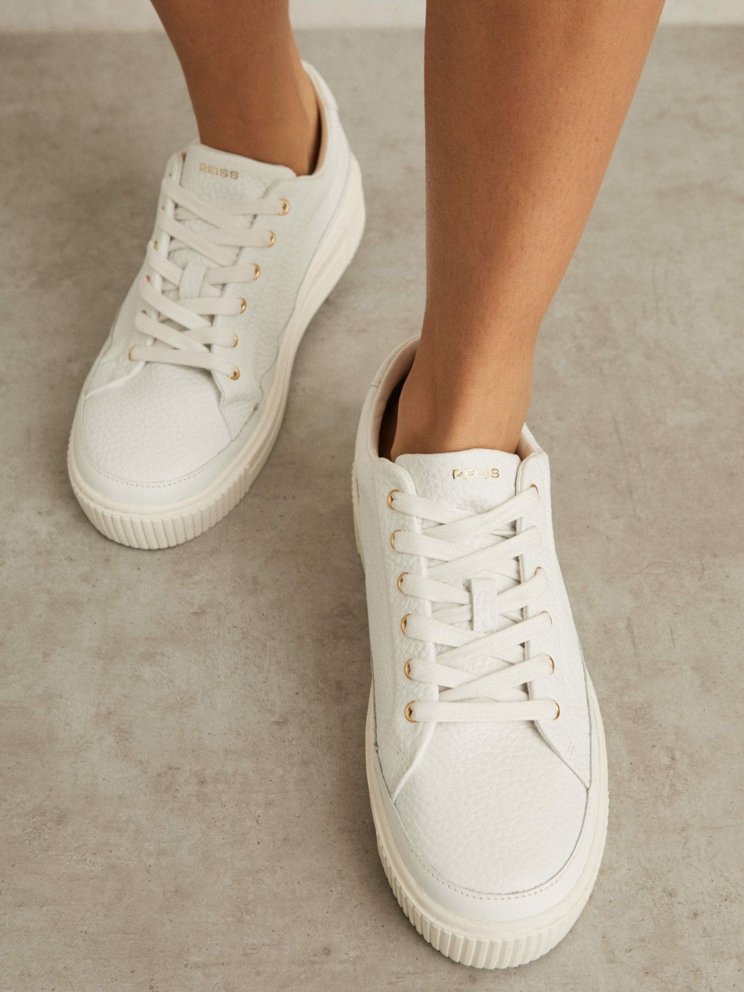 Grained Leather Platform Trainers in White Women | Reiss