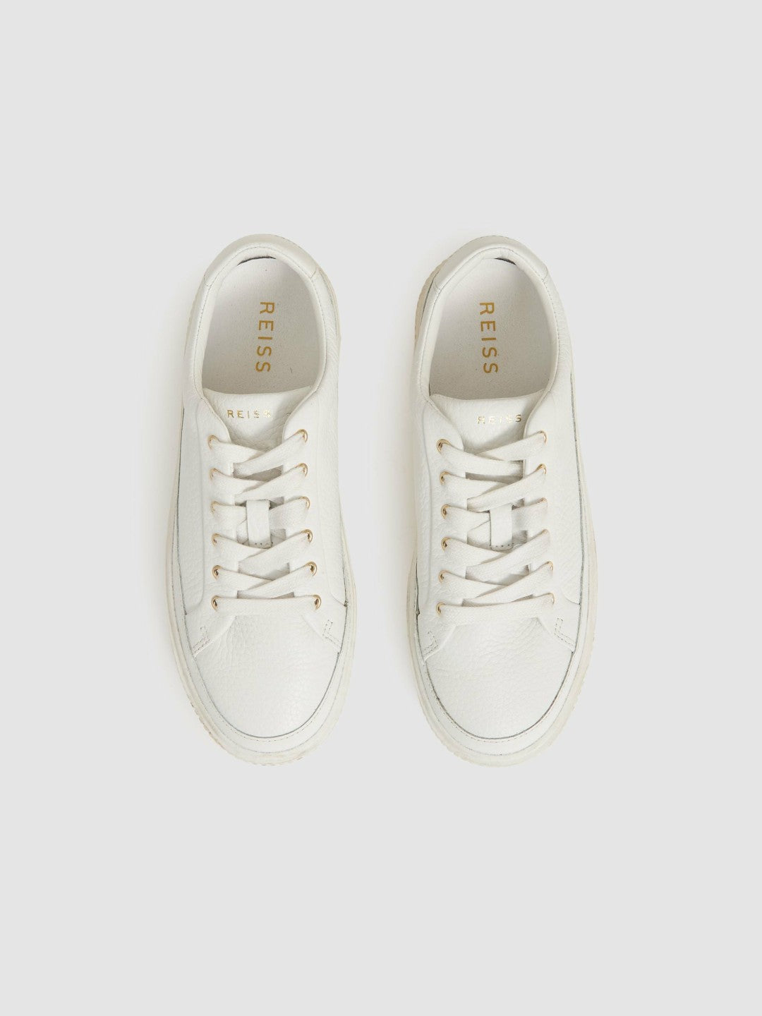 Grained Leather Platform Trainers in White Women | Reiss