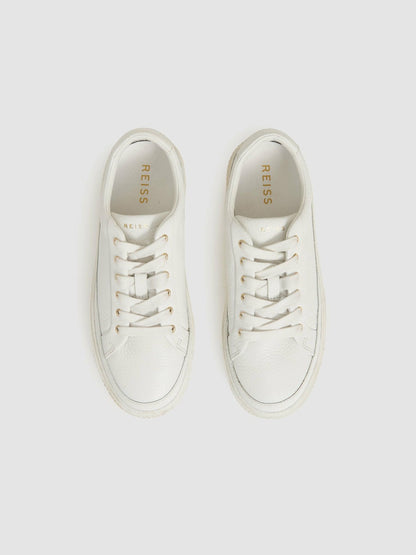 Grained Leather Platform Trainers in White Women | Reiss