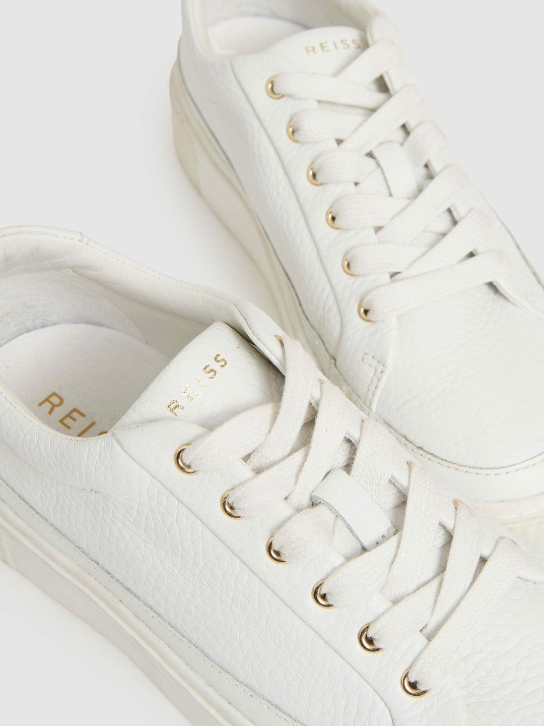 Grained Leather Platform Trainers in White Women | Reiss