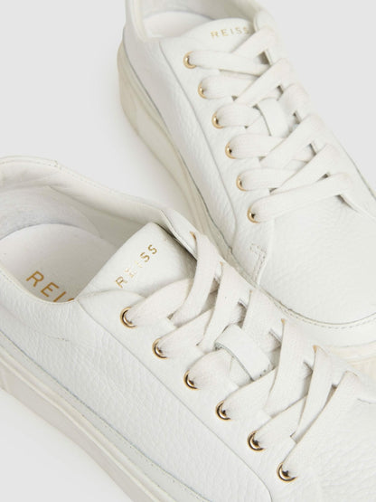 Grained Leather Platform Trainers in White Women | Reiss