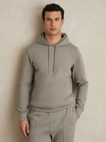 Interlock Jersey Drawstring Hoodie in Taupe Men | Reiss